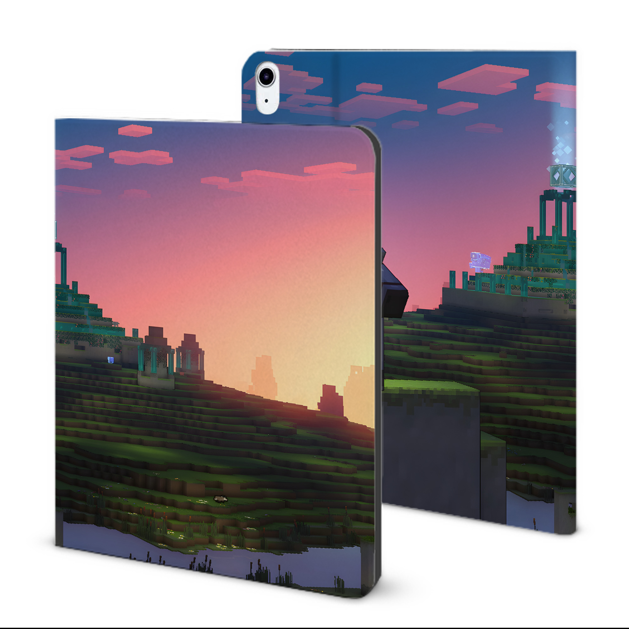 （画像用） マインクラフト ブロックの世界 Minecraft MC Block world IPad ケース ブック型 PUレザー TPU 耐衝撃 軽量 薄型 ペン収納なし 全面保護 IPad 各モデル対応